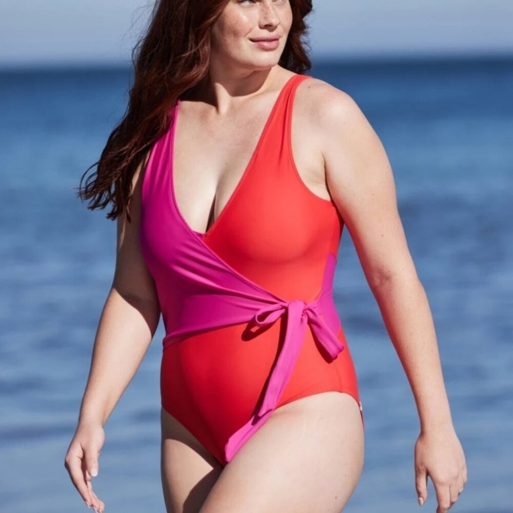 Summersalt The Perfect Wrap One-Piece Swimsuit Sz 10 Two-tone Pink Red